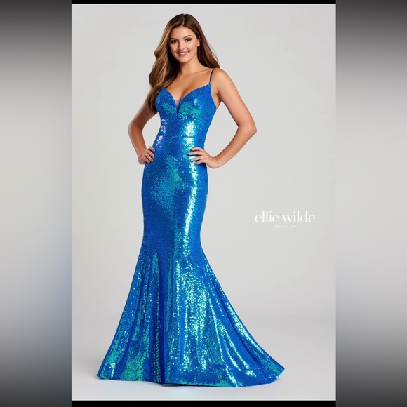 ellie wilde Dresses & Skirts - Ellie Wilde By Mon Cherie Sequin Prom Gown Style EW120037 Peacock Women’s Size 4